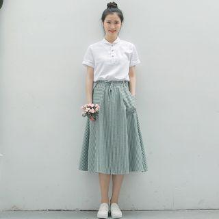 Set: Short-sleeve Shirt + Midi Skirt