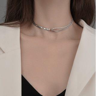 Asymmetrical Sterling Silver Layered Choker 1 Pc - Asymmetrical Sterling Silver Layered Choker - Silver - One Size