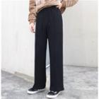 Set: Lettering Pullover + Wide-leg Pants Black - One Size