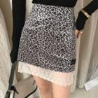 Leopard Print Lace Trim Mini Pencil Skirt