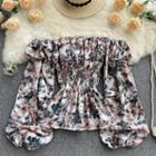 Off-shoulder Floral Blouse White - One Size