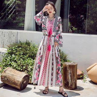 Print Long-sleeve A-line Maxi Chiffon Dress