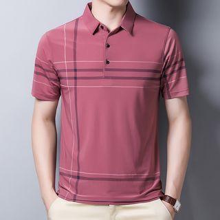 Short-sleeve Collar Plaid T-shirt