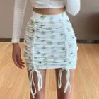 Drawstring Printed Pencil Mini Skirt