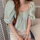 Puff-sleeve Plaid Blouse / Camisole Top