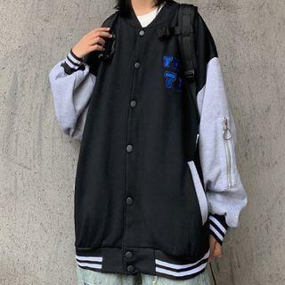 Lettering Button Baseball Jacket
