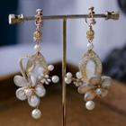Wedding Flower Faux Pearl Alloy Dangle Earring 1 Pair - Gold - One Size