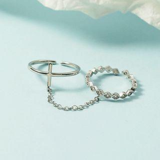 Cross Layered Ring Ring - Cross - Chain - Ring - Silver - One Size