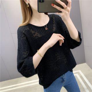 Elbow-sleeve See-through Sweater