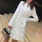 Collared Long-sleeve Double Breasted Coat Dress