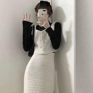 Single-breasted Vest / Midi Pencil Skirt
