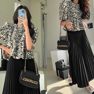 Leopard Faux-fur Ruffled Top Ivory - One Size