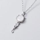 925 Sterling Silver Rhinestone & Shell Cat Pendant Necklace