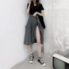 Asymmetric Crinkled Slit A-line Midi Skirt