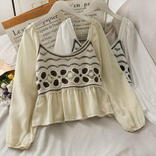 Patchwork U-neck Peplum Top
