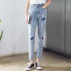 Butterfly Embroidered Straight-cut Jeans