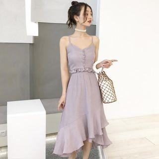 Set: Ruffle Camisole Top + Midi A-line Skirt