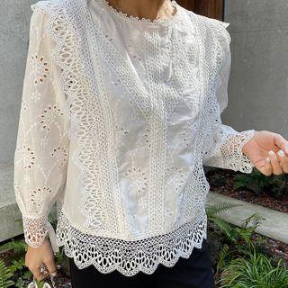 Eyelet-lace Cotton Blouse