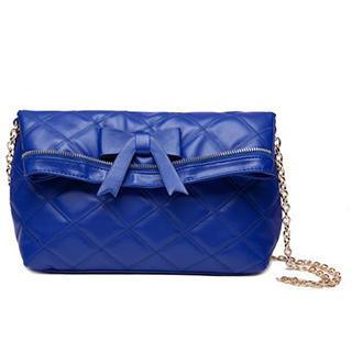 Bow-accent Zip-trim Quilted Cross Bag Blue - One Size