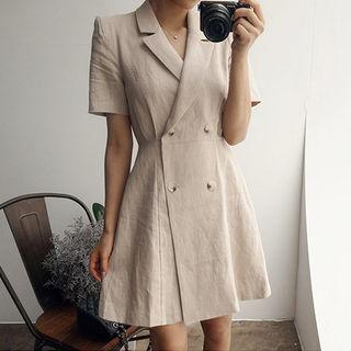 Notched-lapel A-line Linen Coatdress