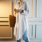 Slit-side Long Striped Shirt