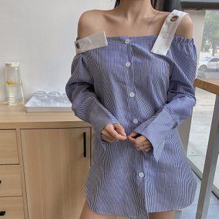 Striped Cold-shoulder Mini Shift Dress As Shown In Figure - One Size
