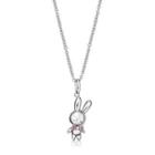 925 Silver 3d Rabbit C. Pendant With Pink Bow (in Rh. Plated) Silver - One Size