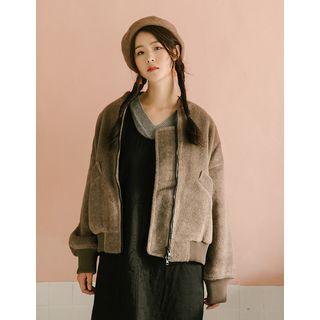 Brushed Fleece Bomber Jacket One Size