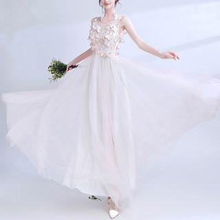 Sleeveless Butterfly Embroidery Evening Gown
