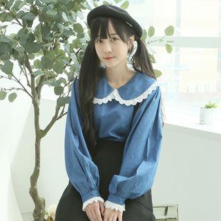 Puritan-collar Denim Blouse