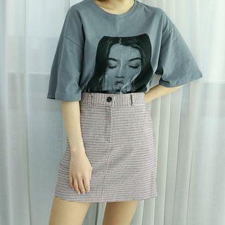 Zip-front Check H-line Miniskirt
