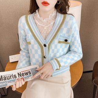 Checkered Cardigan Blue & White - One Size
