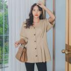 Plus Size Elbow-sleeve Pintuck Blouse