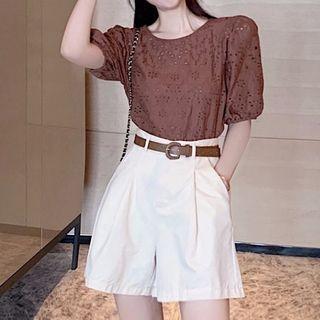 Pointelle Short-sleeve Top / Wide Leg Shorts