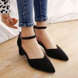 Ankle Strap Velvet Chunky Heel Sandals