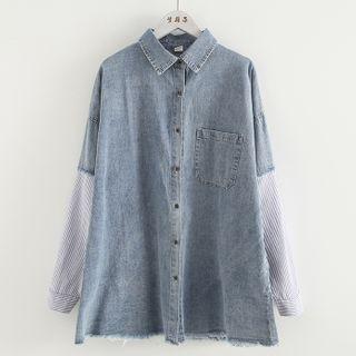 Stripe Panel Denim Shirt As Shown In Figure - One Size