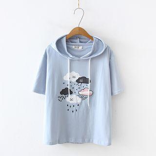 Short-sleeve Cloud Embroidered Hoodie