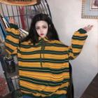 Oversized Striped Hoodie Stripes - Green & Yellow - One Size
