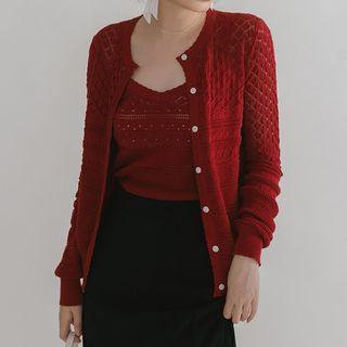 Set: Crochet Knit Cardigan + Camisole Top