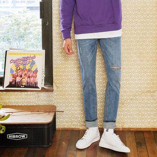 Slit-detail Tapered Jeans
