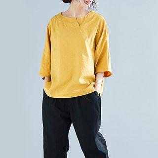 Plain Asymmetrical Batwing-sleeve T Shirt
