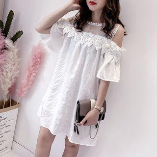 Short-sleeve Cold Shoulder Striped Dress