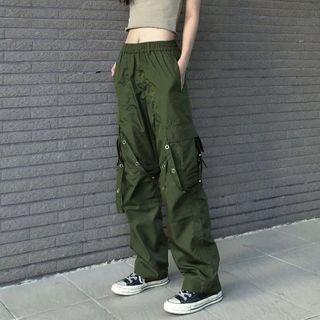 Plain High Waist Wide-fit Cargo Pants