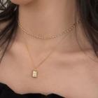 Rhinestone Necklace Set Of 2 - Gold - One Size
