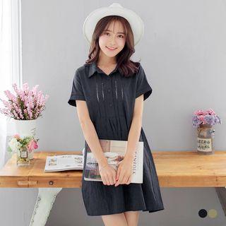 Waist Fold Pleats Front Collar Dress