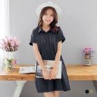 Waist Fold Pleats Front Collar Dress