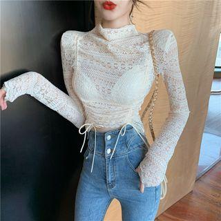Mock-turtleneck Cropped Long-sleeve Lace Top