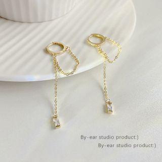 Rhinestone Chained Sterling Silver Dangle Earring E3274 - 1 Pair - Gold - One Size