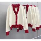 Contrast Trim Cardigan Red & White - One Size