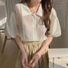 Peter Pan Collar Puff-sleeve Top As Shown In Figure - One Size